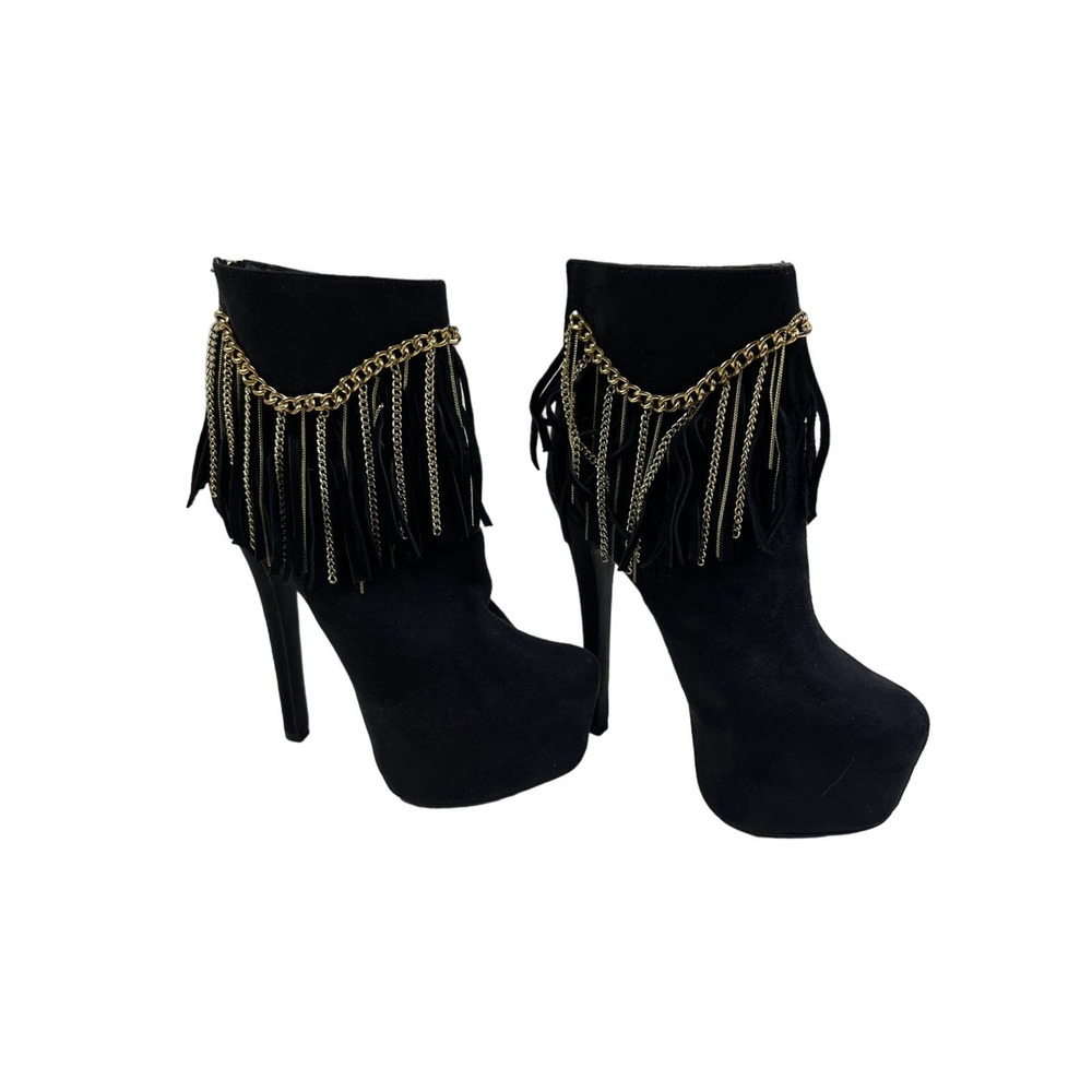 Bebe Suede Black Gold Chains Platform Boots Booties Pumps Sz 8